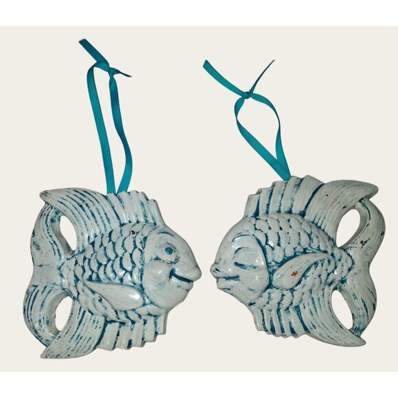 Mcm Pair Chalkware 1960s Fish Wall Hanging Decor•24 - Picture 1 of 10